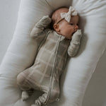 Linen Grid | Bamboo Zip Pajamas | Snuggle into our Bamboo Zip Pajamas made from soft bamboo. Perfect for play and sleep, with options for footed or footless styles! | Milk & Baby
