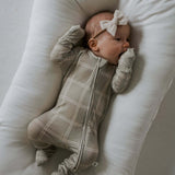 Linen Grid | Bamboo Zip Pajamas | Snuggle into our Bamboo Zip Pajamas made from soft bamboo. Perfect for play and sleep, with options for footed or footless styles! | Milk & Baby