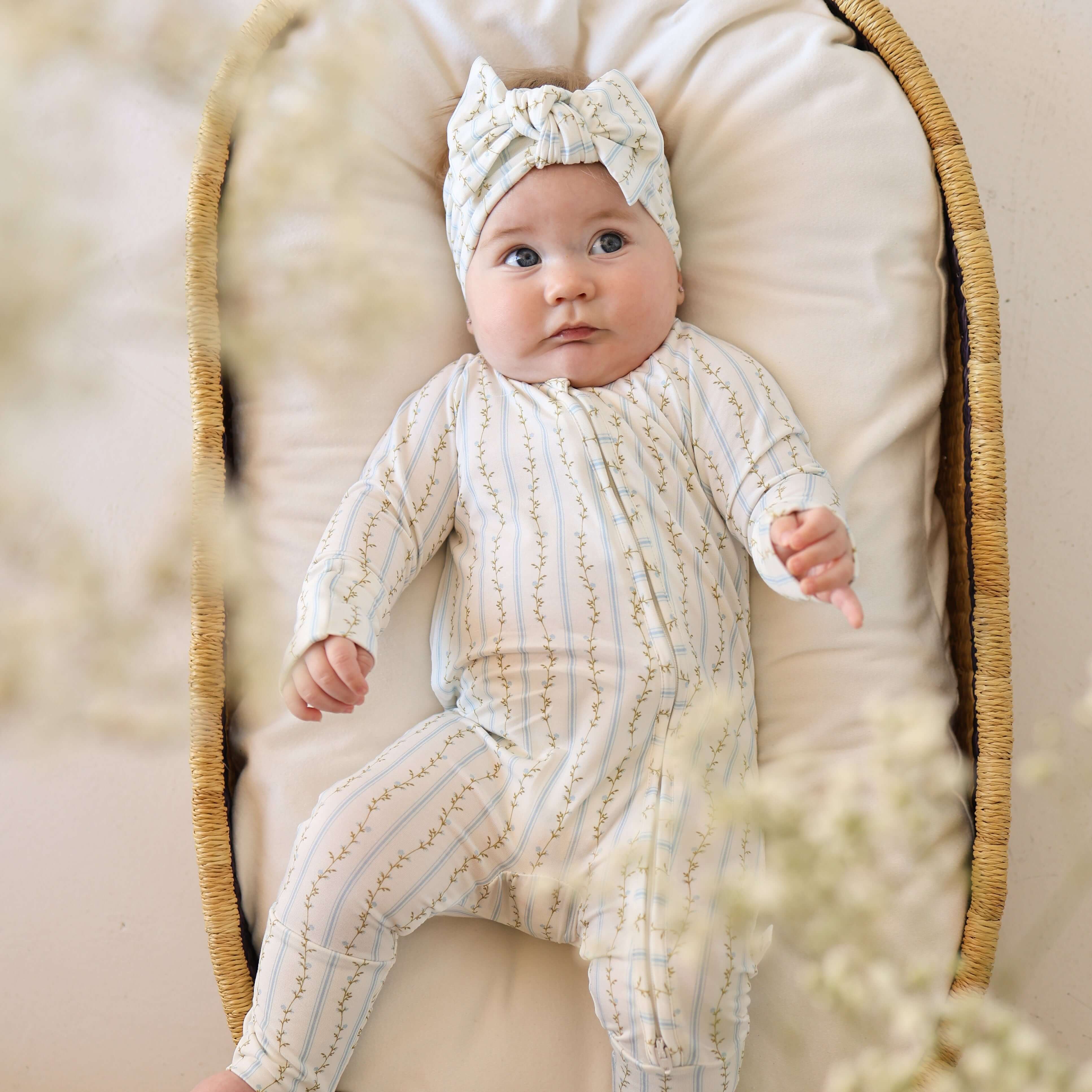 Dainty Vines | Bamboo Zip Pajamas | Made of the softest premium bamboo. Durable and well designed your little ones can sleep and play in these cozy pajamas. All sizes have rollover cuffs on the hands and all of the one piece sizes have cuffs on the feet g