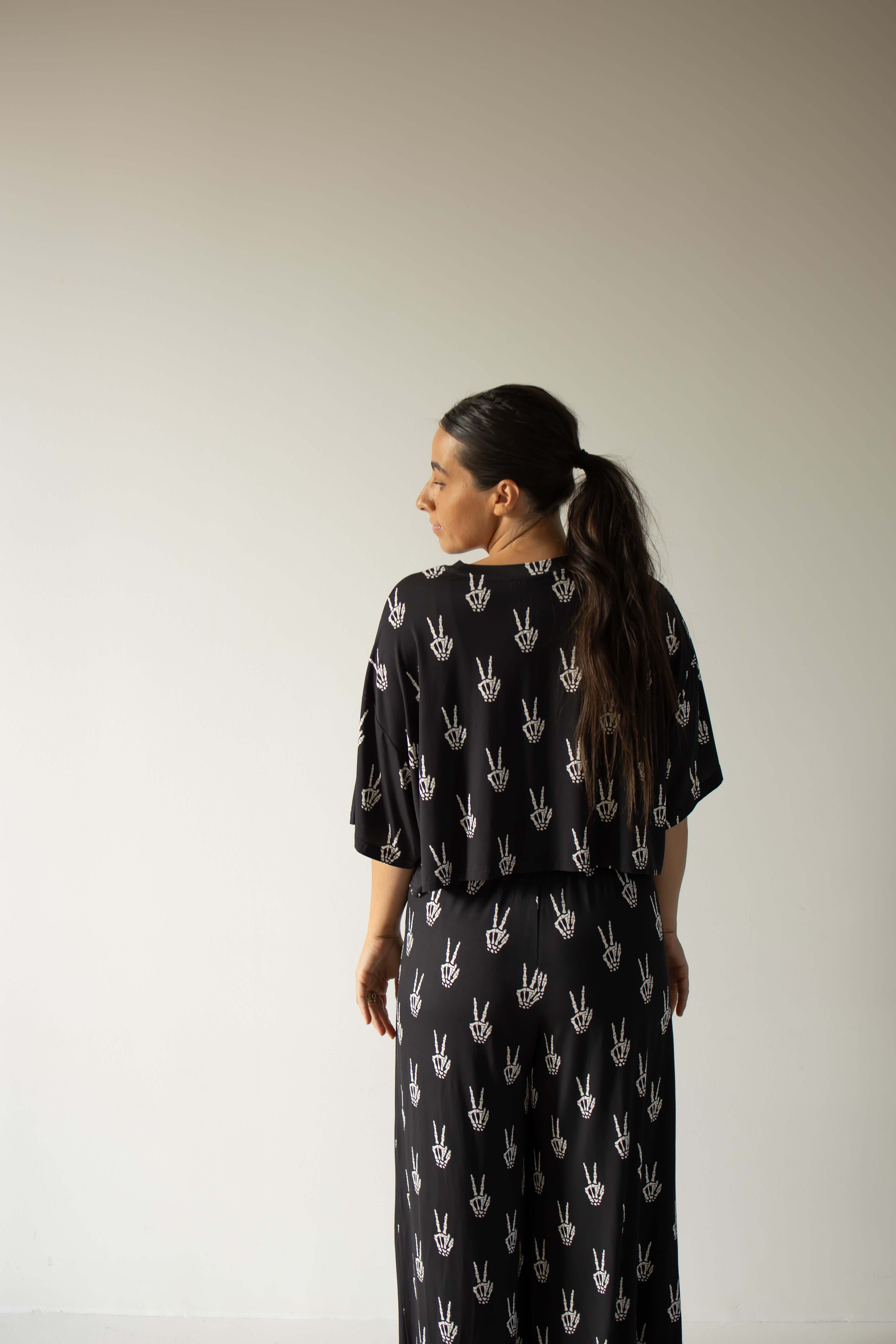 Midnight Skelly | Women's Bamboo Crop Tee Lounge Set | Discover the Women's Bamboo Lounge Set! Enjoy breathable, flattering styles perfect for lounging in comfort and style. | Milk & Baby