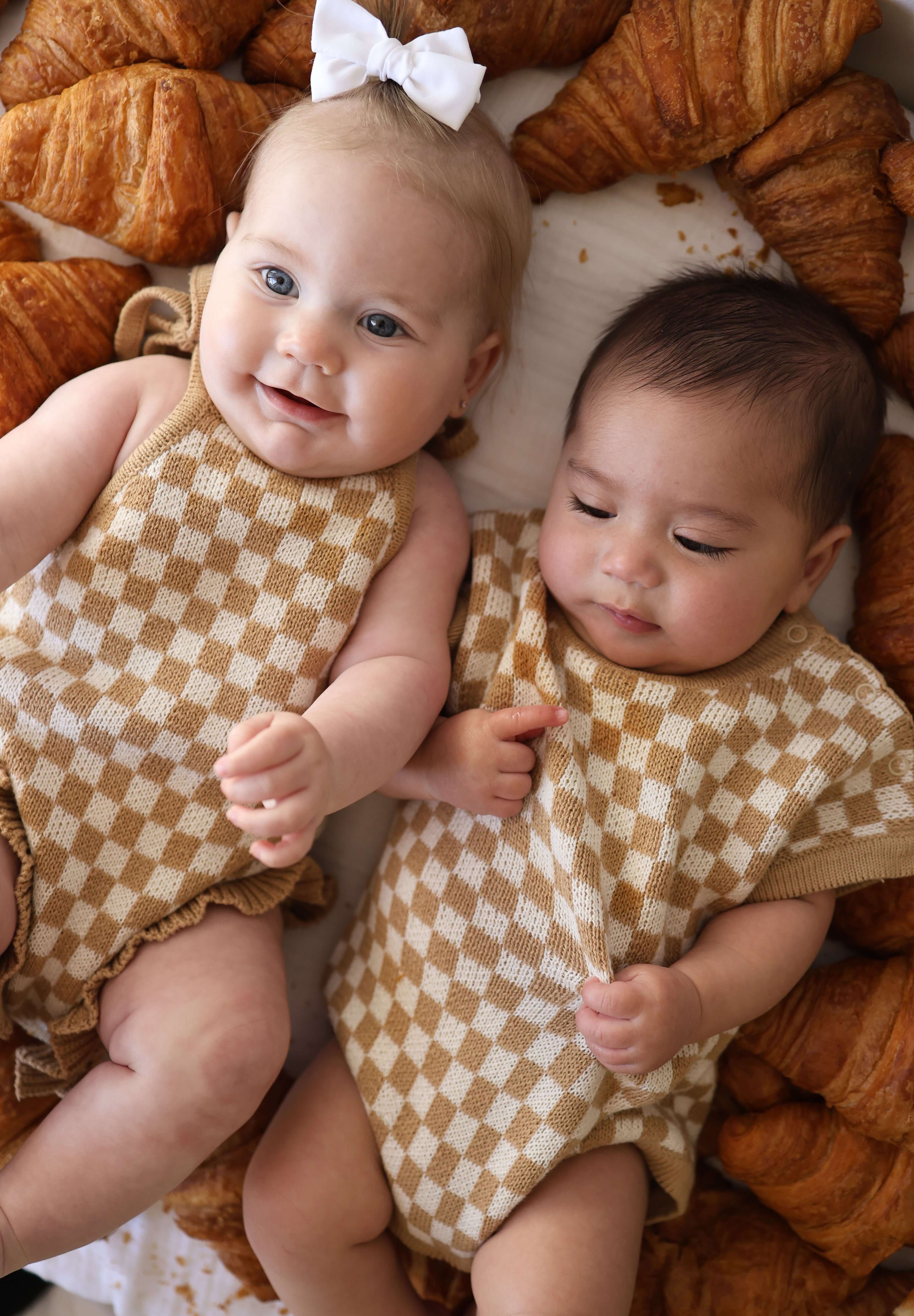 Latte Check | Knit Romper | Milk & Baby