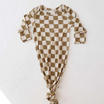 Olive Checkerboard | Bamboo Knotted Gown | Milk & Baby