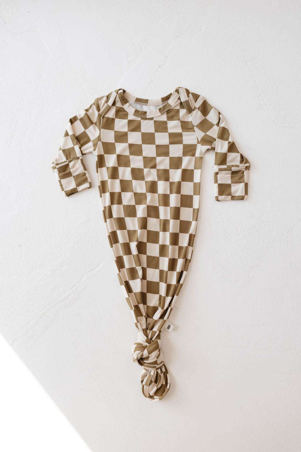 Olive Checkerboard | Bamboo Knotted Gown | Milk & Baby