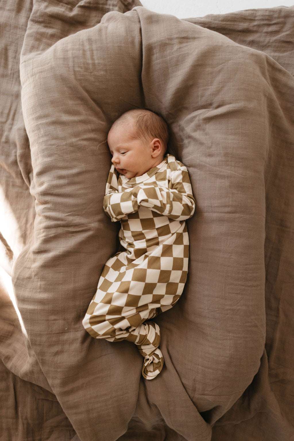 Olive Checkerboard | Bamboo Knotted Gown | Milk & Baby