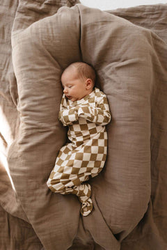 Olive Checkerboard | Bamboo Knotted Gown | Milk & Baby