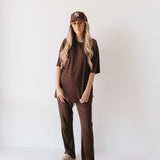 Coffee Bean | Short Sleeve Bamboo Women's Lounge Set | Milk & Baby