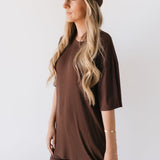 Coffee Bean | Short Sleeve Bamboo Women's Lounge Set | Milk & Baby