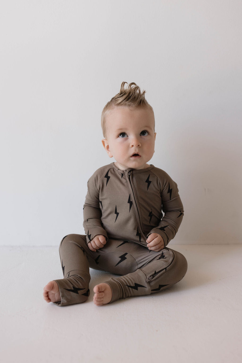 Brown & Black Lightning Bolt | Bamboo Zip Pajamas | Milk & Baby