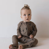 Brown & Black Lightning Bolt | Bamboo Zip Pajamas | Milk & Baby