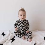 Black Checkerboard | Bamboo Zip Pajamas | Milk & Baby