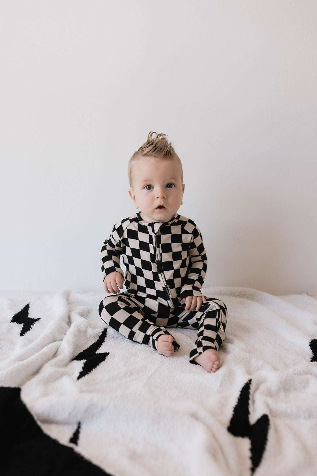 Black Checkerboard | Bamboo Zip Pajamas | Milk & Baby
