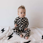 Black Checkerboard | Bamboo Zip Pajamas | Milk & Baby