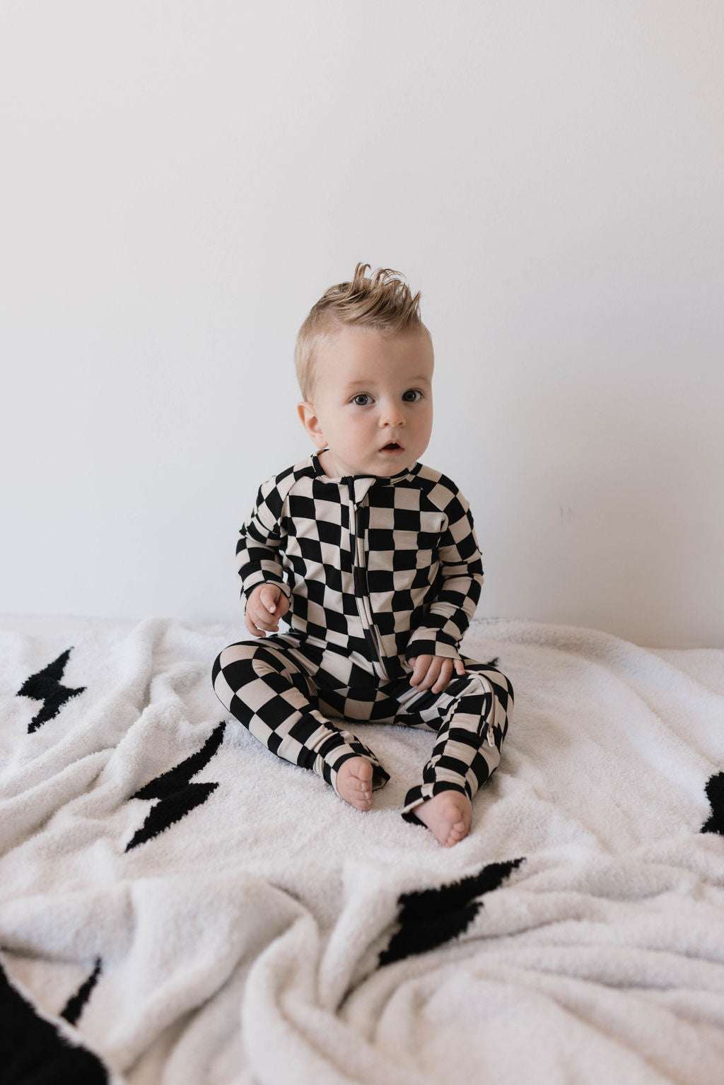 Black Checkerboard | Bamboo Zip Pajamas | Milk & Baby