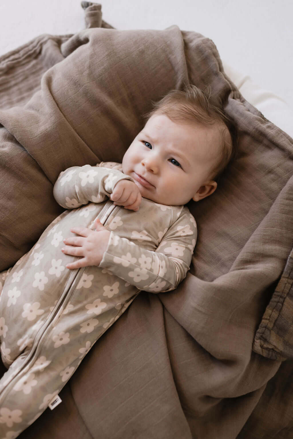 French Gray Floral | Bamboo Zip Pajamas | Milk & Baby