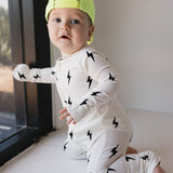 White & Black Lightning Bolt | Bamboo Zip Pajamas