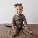 Faded Brown Checkerboard | Bamboo Zip Pajamas