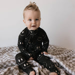 Charcoal & White ff Smile | Bamboo Zip Pajamas | Milk & Baby