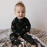 Charcoal & White ff Smile | Bamboo Zip Pajamas | Milk & Baby