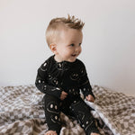 Charcoal & White ff Smile | Bamboo Zip Pajamas | Milk & Baby
