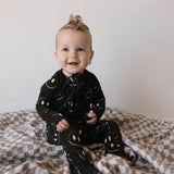 Charcoal & White ff Smile | Bamboo Zip Pajamas | Milk & Baby