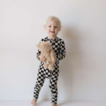 Black Checkerboard | Bamboo Zip Pajamas | Milk & Baby