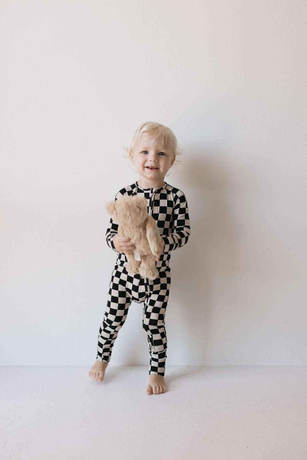 Black Checkerboard | Bamboo Zip Pajamas | Milk & Baby