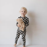 Black Checkerboard | Bamboo Zip Pajamas
