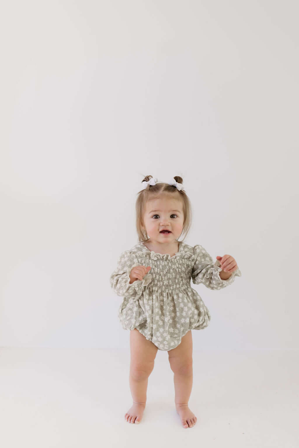 French Gray Floral | Ruffle Romper | Milk & Baby