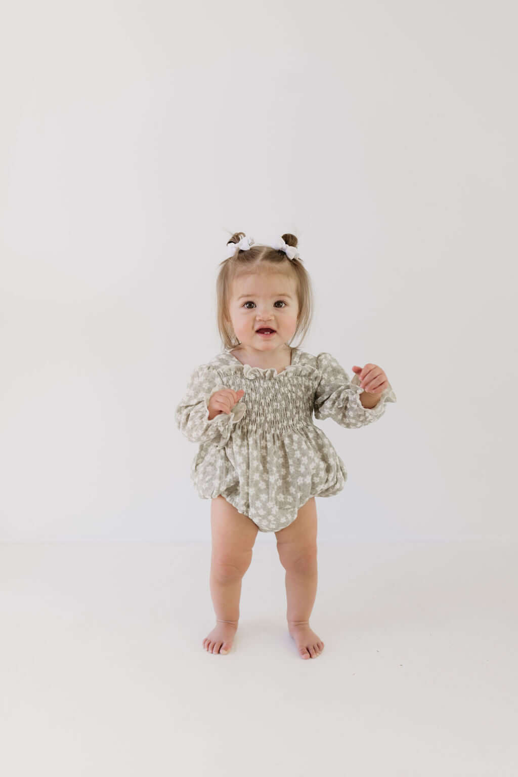 French Gray Floral | Ruffle Romper | Milk & Baby