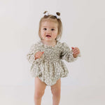 French Gray Floral | Ruffle Romper | Milk & Baby