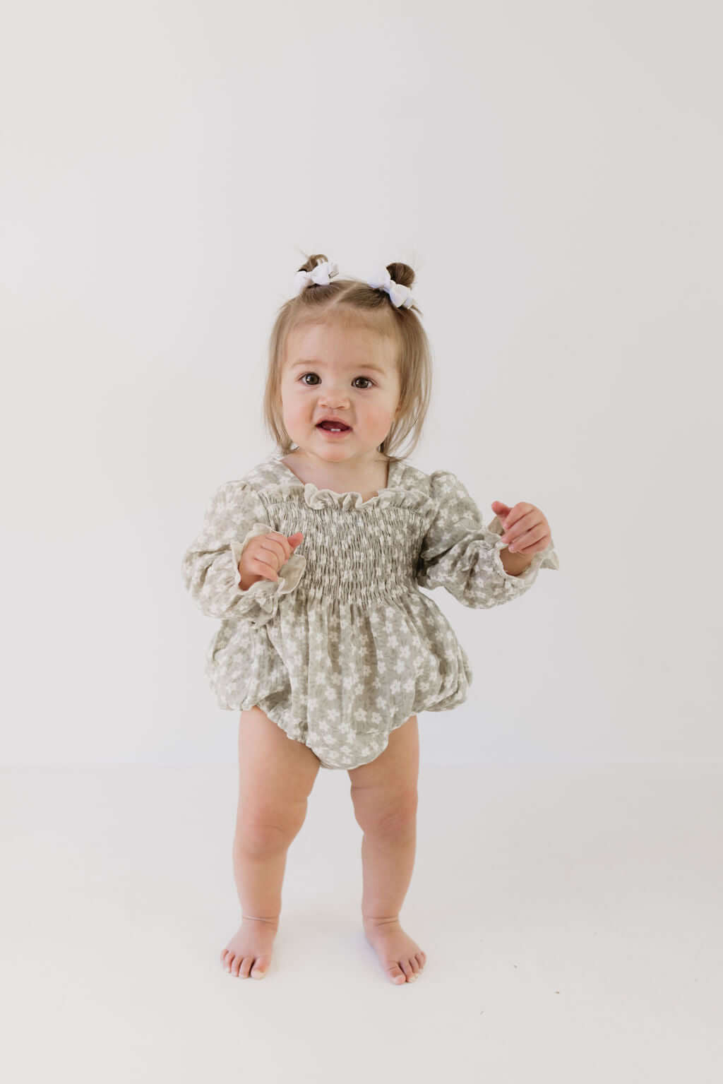 French Gray Floral | Ruffle Romper | Milk & Baby