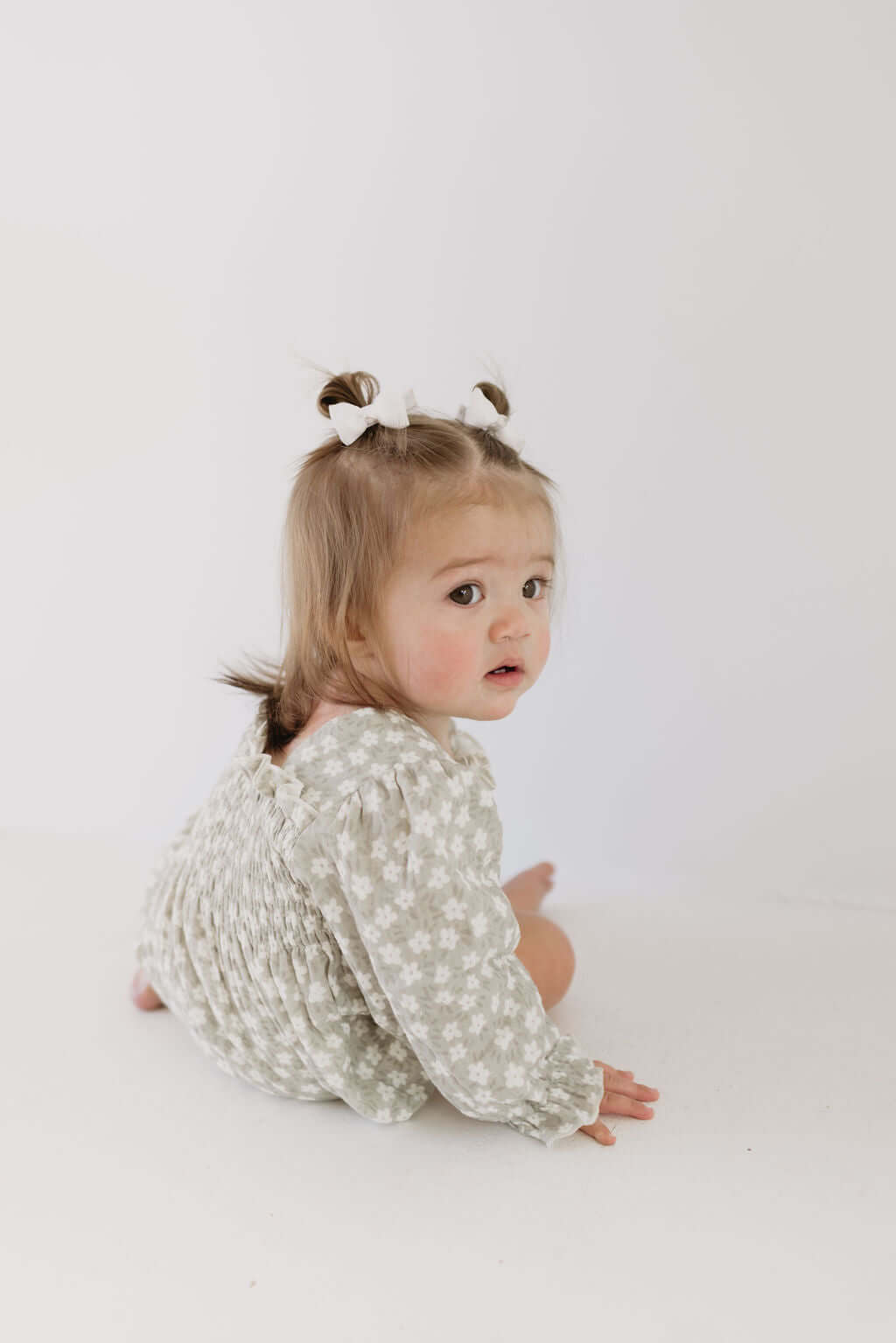 French Gray Floral | Ruffle Romper | Milk & Baby