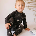 Charcoal & White ff Smile | Bamboo Zip Pajamas | Milk & Baby