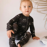 Charcoal & White ff Smile | Bamboo Zip Pajamas | Milk & Baby
