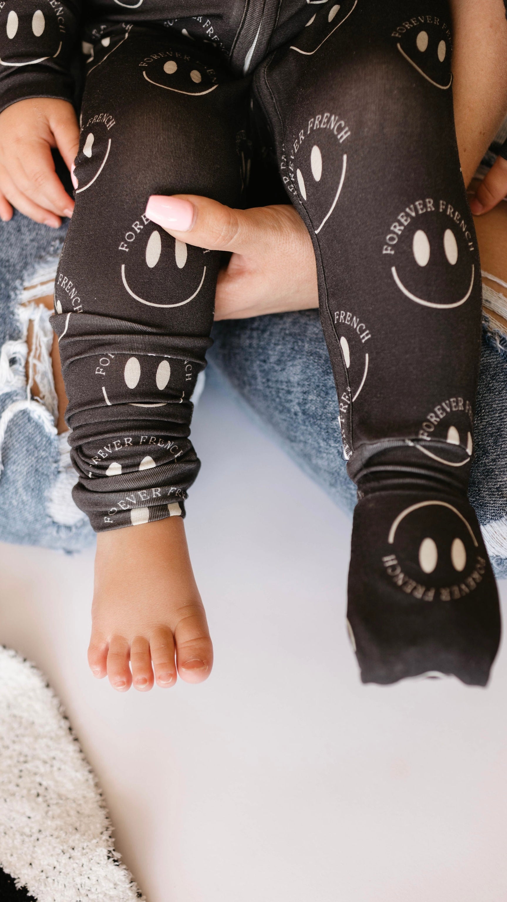 Charcoal & White ff Smile | Bamboo Zip Pajamas | Milk & Baby
