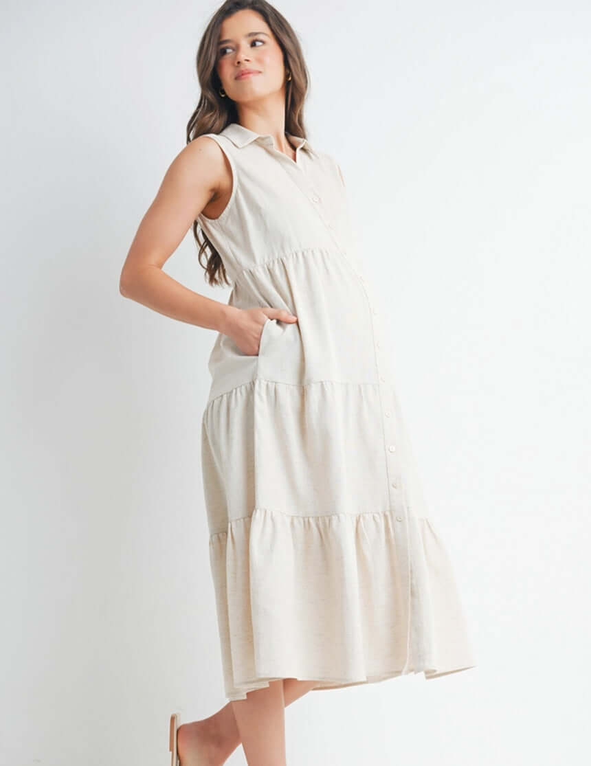 Tiered Maternity & Nursing Midi Shirt Dress | Milk & Baby