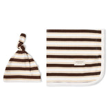 Organic Swaddle Blanket & Hat Set | Cocoa Stripe