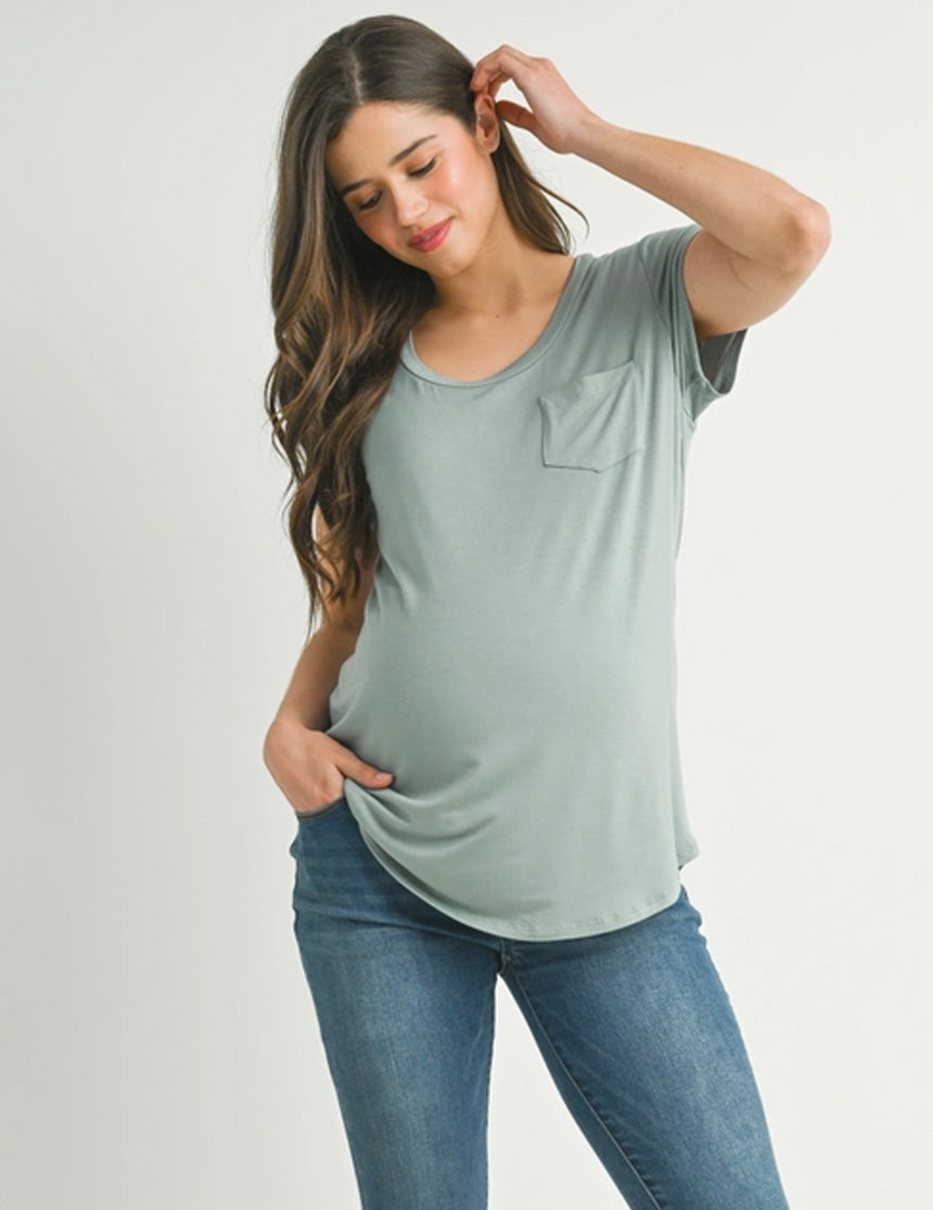 Round Neck Maternity Nursing Pocket T-Shirt | Milk & Baby