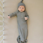 Grey Organic Cotton Ribbed Knot Gown | Milk & Baby
