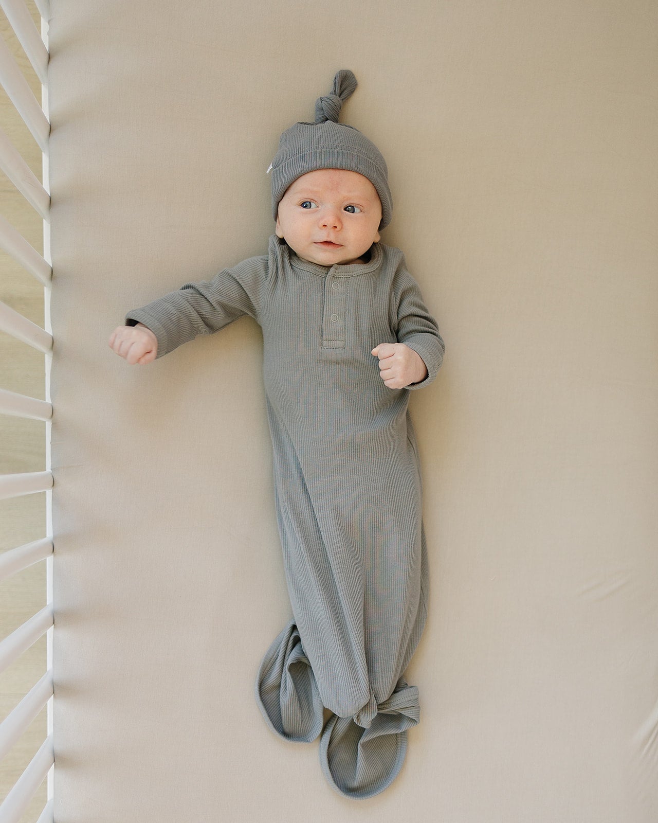 Grey Organic Cotton Ribbed Knot Gown | Milk & Baby