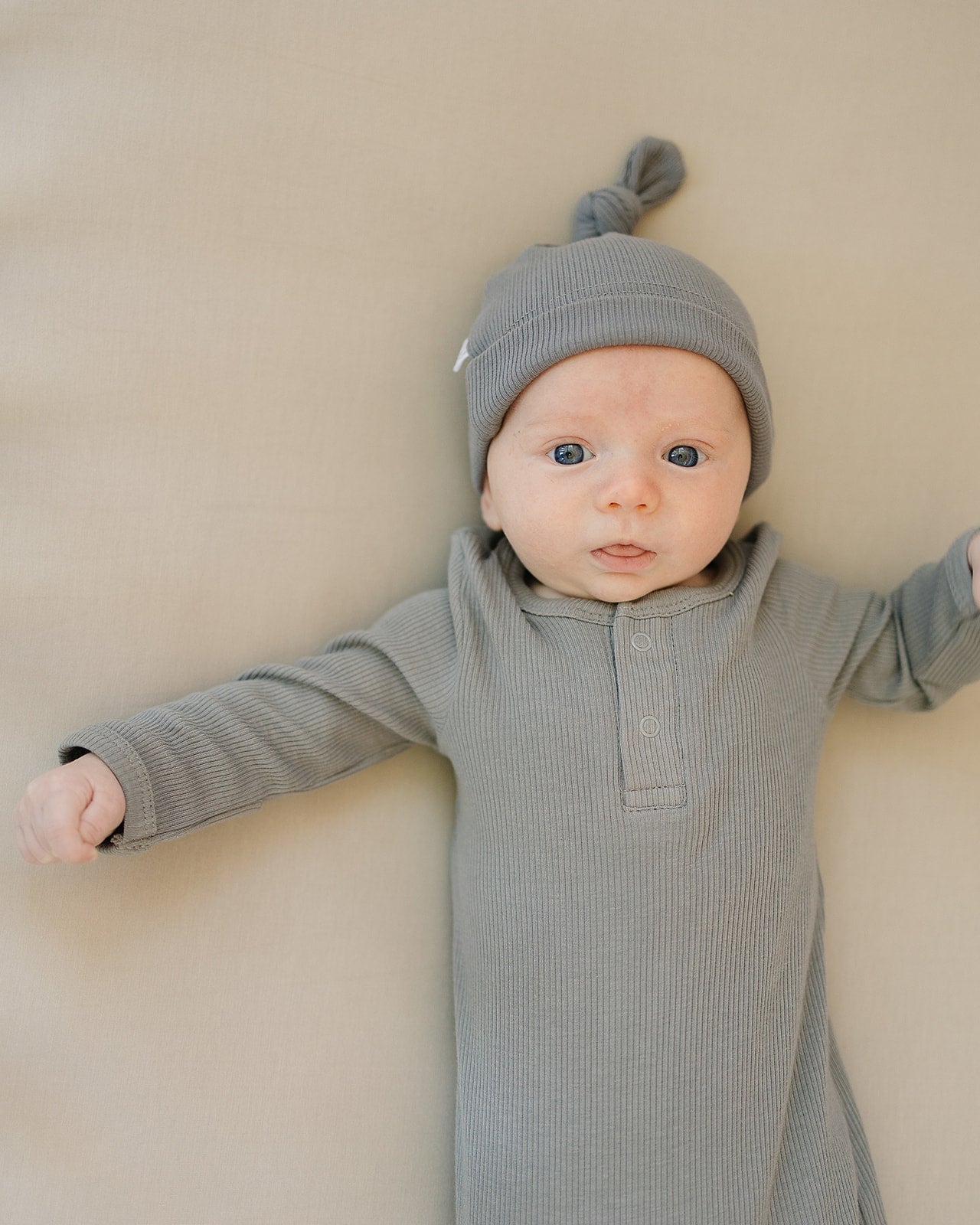 Grey Organic Ribbed Newborn Knot Hat | Milk & Baby
