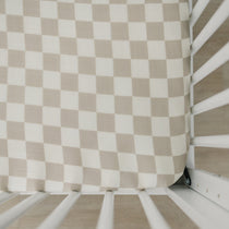 Taupe Checkered Muslin Crib Sheet | Milk & Baby