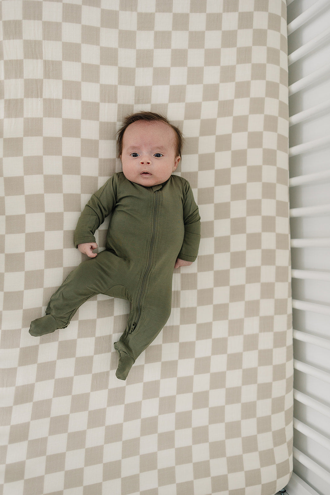 Taupe Checkered Muslin Crib Sheet | Milk & Baby