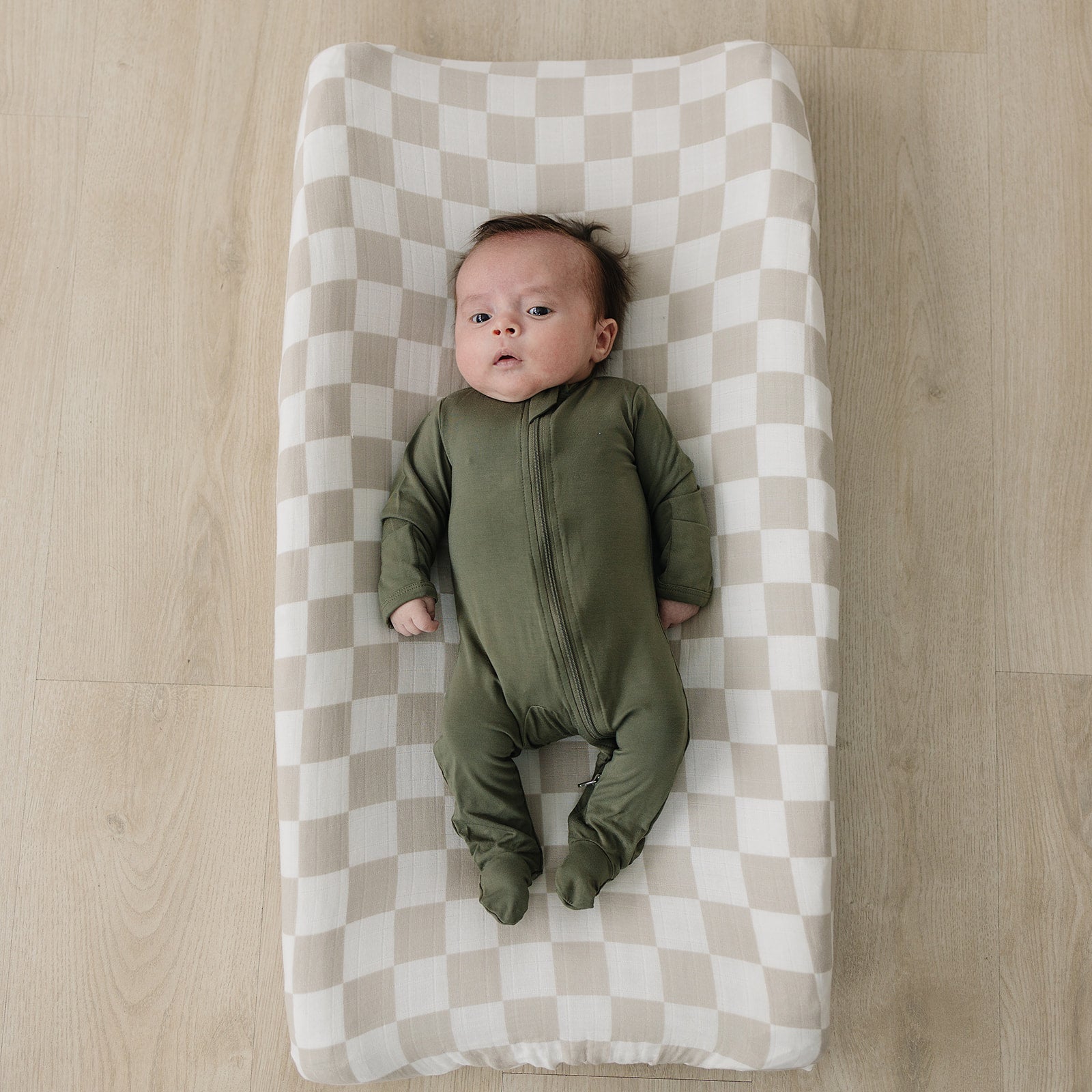 Taupe Checkered Muslin Changing Pad Cover | Milk & Baby