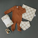 Taupe Checkered Muslin Burp Cloth | Milk & Baby