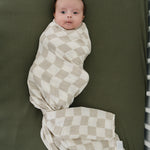 Taupe Checkered Muslin Swaddle Blanket | Milk & Baby