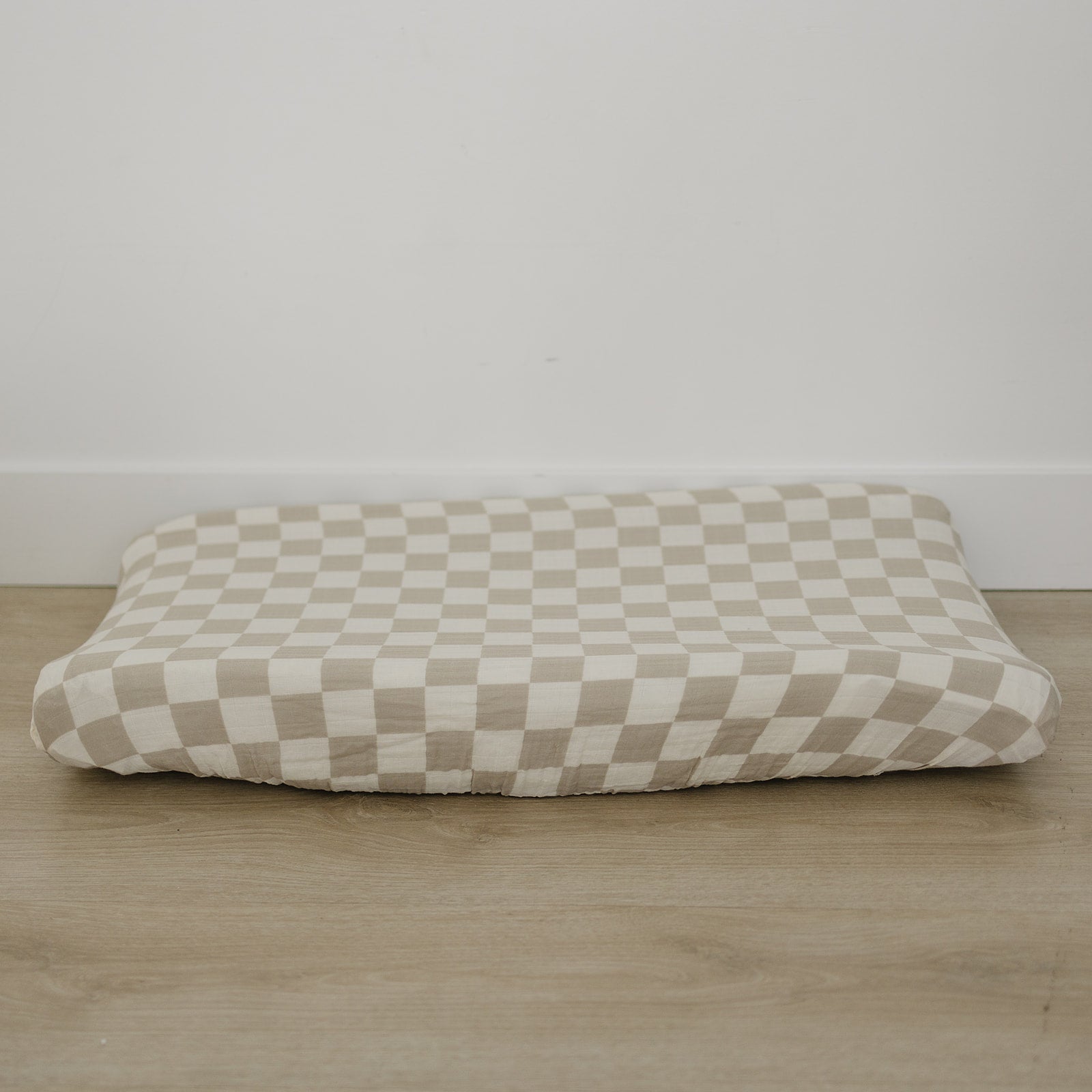 Taupe Checkered Muslin Changing Pad Cover | Milk & Baby
