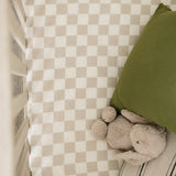 Taupe Checkered Muslin Crib Sheet | Milk & Baby
