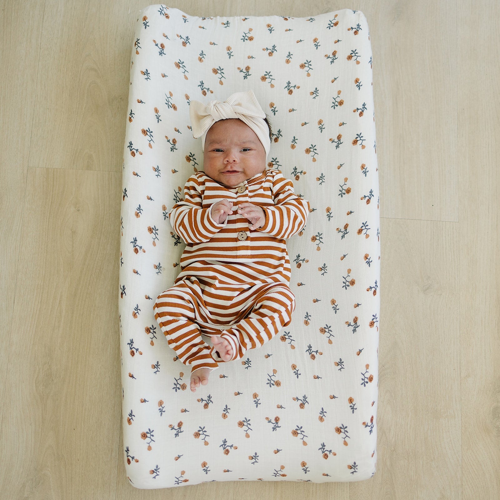 Cream Floral Muslin Changing Pad Cover | Milk & Baby
