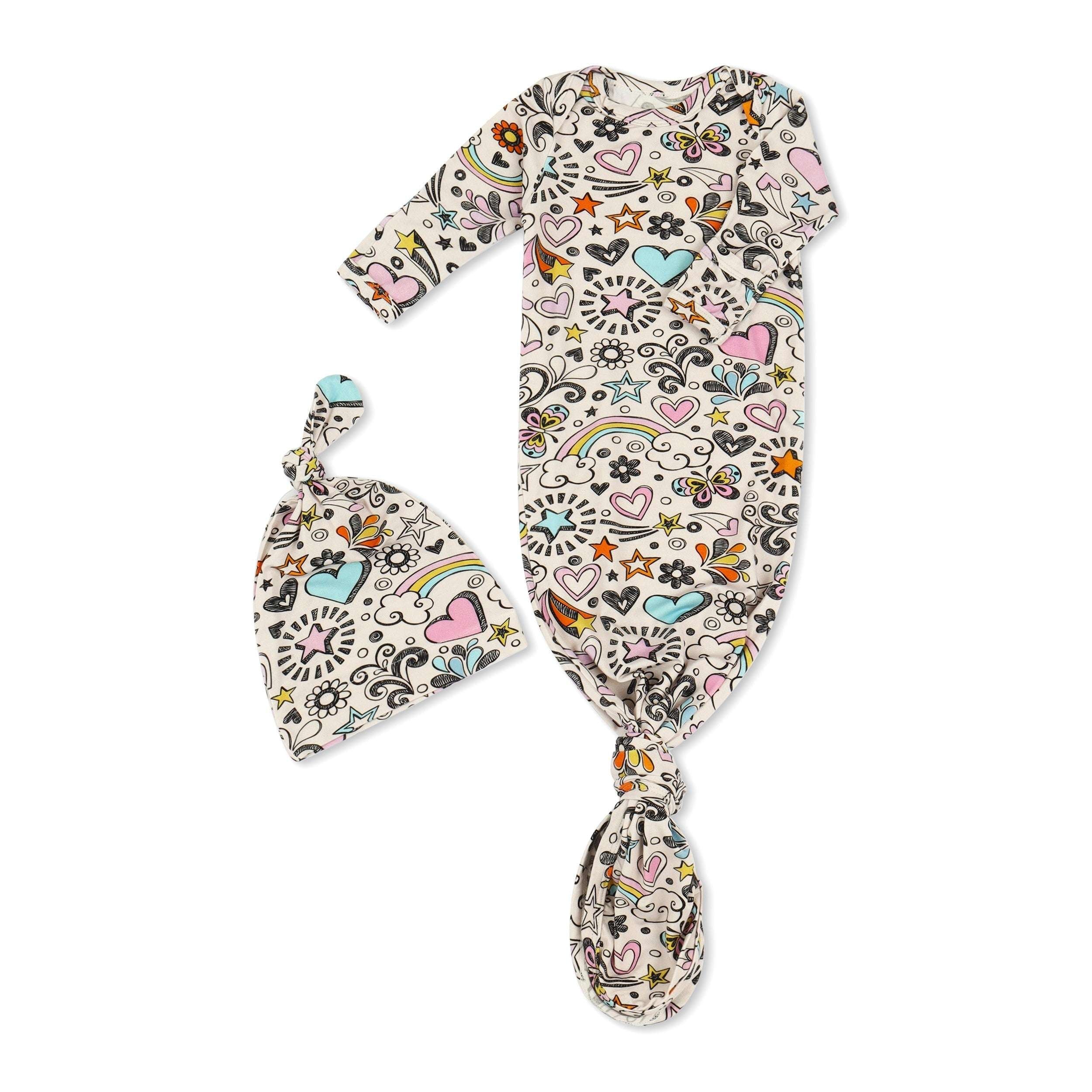 Doodle Days Knotted Gown & Hat | Milk & Baby
